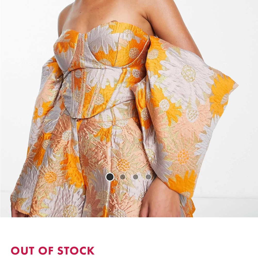 Floral Orange Jacquard Women's Bustier Off the Shoulder Crop Top